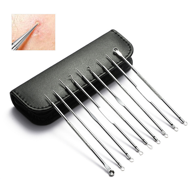 9Pc/Set Stainless Acne Black Head Remover Tool Sets Needle Blackhead And Pimple Remover Face Care Ex