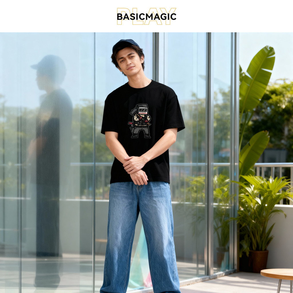 Kaos Longgar Cetak Kartun Pejuang Hitam  kain katun adem kain katun polos premium 0301