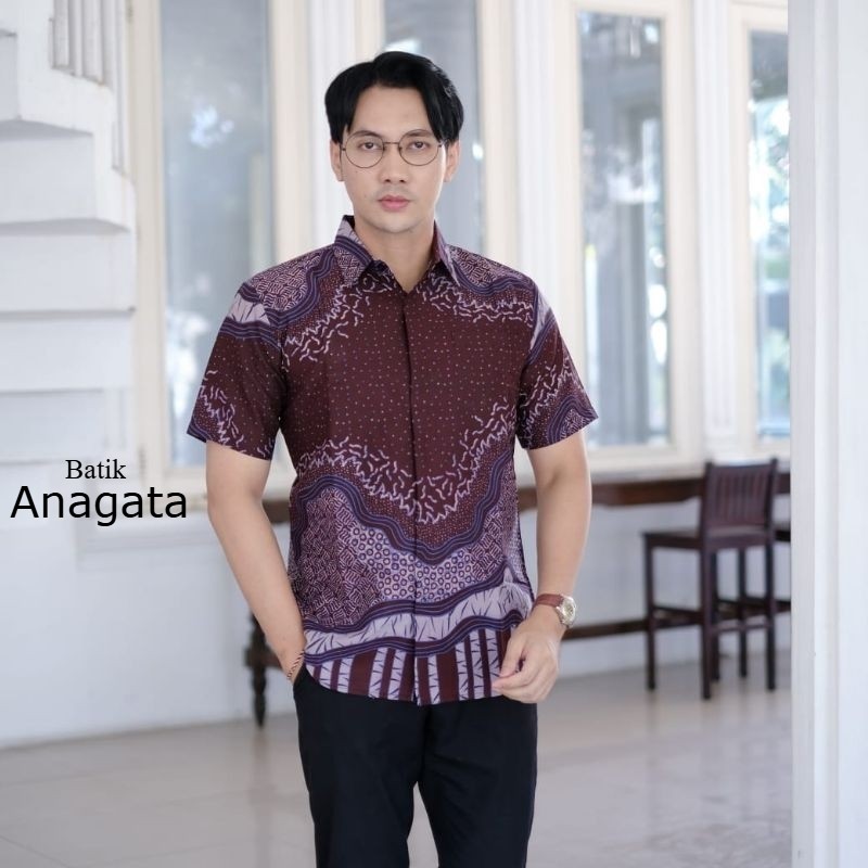 Batik Anagata Motif Usman Bergundi Kemeja Batik Pria Slimfit Lengan Pendek Lapis furing Baju Batik P