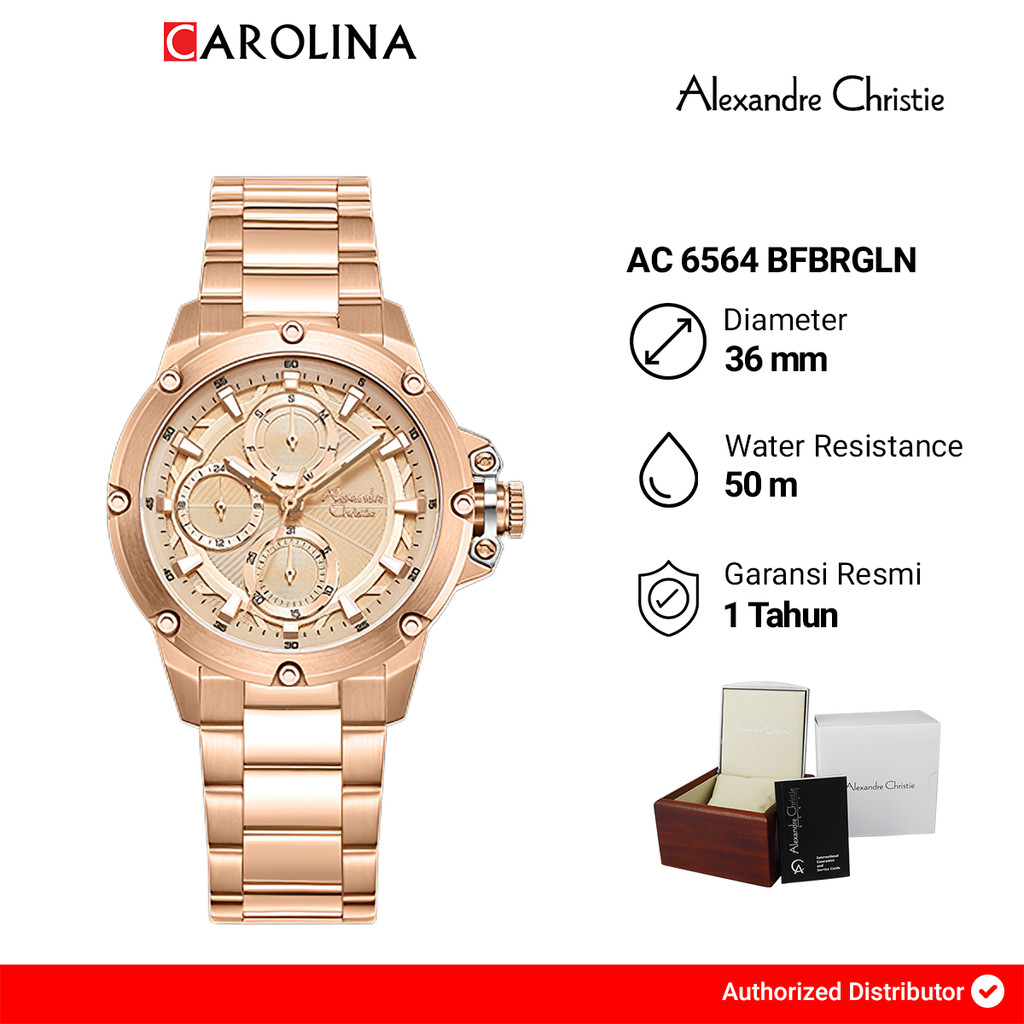 Jam Tangan Wanita Alexandre Christie Chronograph AC 6564 BFBRGLN Rose gold Dial Rose Gold Stainless 