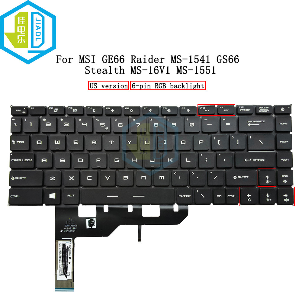 US English Laptop RGB Backlit Keyboards For MSI GP66 Stealth GS66 MSI GE66 Raider MS-1541 GS66 Steal