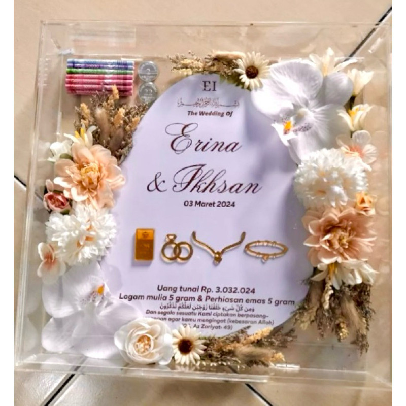 Bingkai mahar akrilik 30x30 | Frame mahar pernikahan transparan akrilik | Rustic series