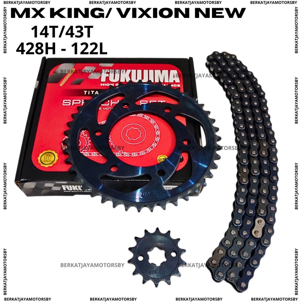 GEAR SET GIR SET CHAIN KIT GEAR PAKET FUKUJIMA JUPITER MX KING 150 ATAU VIXION NEW ORIGINAL