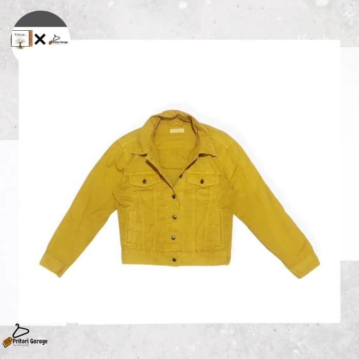 Raw Denim Jeans Trucker Jacket Crop Browny Yellow Mustard Color