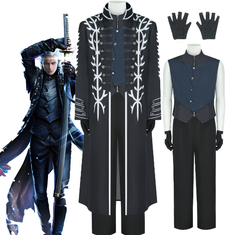 Vergil Cosplay Costume Game Devil May Cry 5 Cosplay Black Rode Outfits Halloween Carnival Set Role P