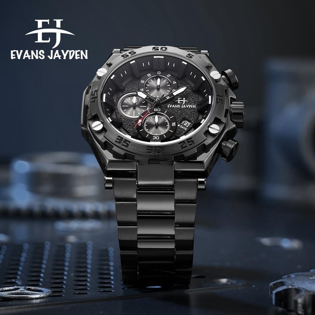Evans Jayden Jam Tangan Pria EJ 9840 Rantai Stainless Steel Chronograph Kaca Sapphire Water Resistan