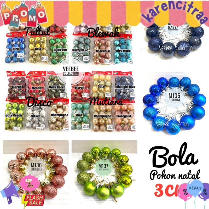Hiasan Bola Pohon natal 3cm/ bola hias pohon natal/ aksesoris pohon / hiasan natal TERLARIS  VB