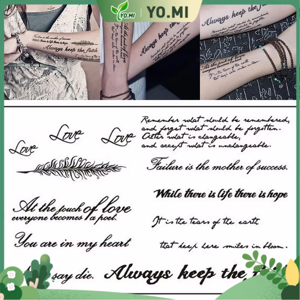 Stiker Tato Sementara Anti Air Huruf Seni Tubuh Lengan Pergelangan Tangan Kaki Tato Palsu untuk Wani