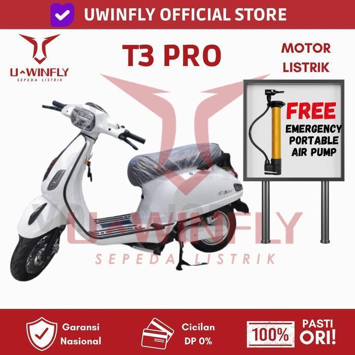 Murah Grosir Motor Listrik Vespa Listrik T3 Pro T 3 Pro Uwinfly Garansi Resmi - BLUE Keren - hitam