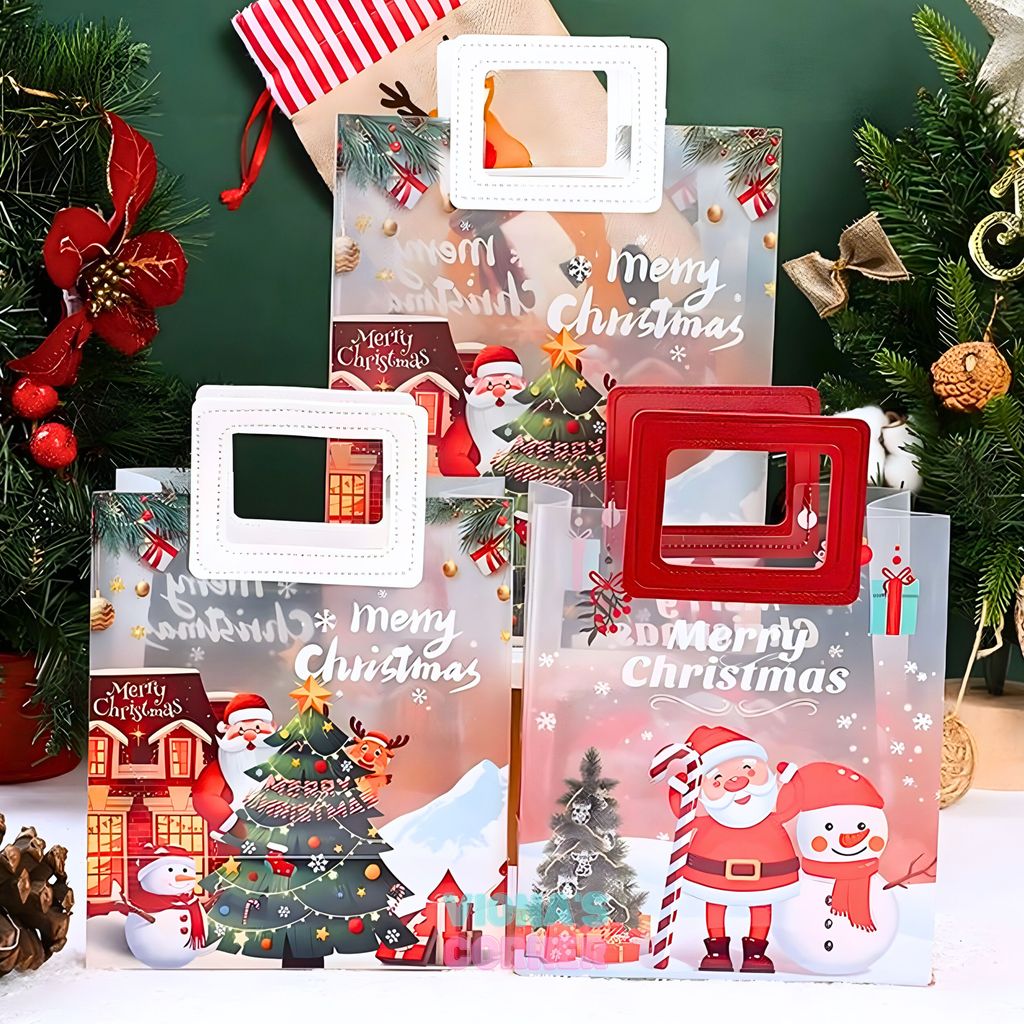 Tas Hampers Natal 2025 Mika Aesthetic PVC Gift Bag Christmas Packaging Unik Goodie Bag Souvenir