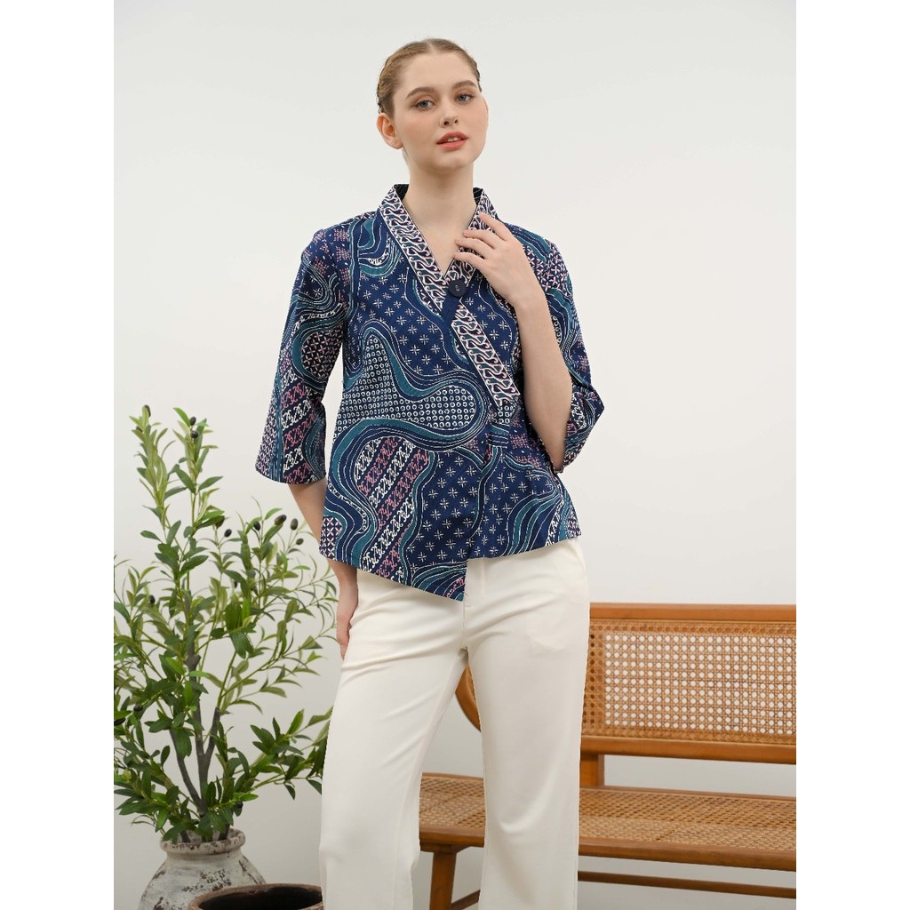 Atasan Batik 262 PHD Navy / Blouse Kimono Batik Wanita/ Batik Wanita Modern/ Nuansa Batik/ Batik Sek