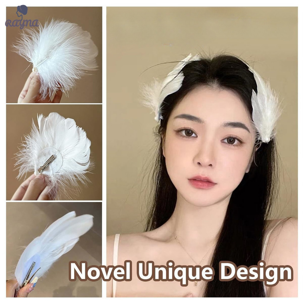RAYNA Jepitan Rambut Bulu Angsa Putih / Hiasan Kepala Pertunjukan Danau Angsa / Jepitan Rambut Kostu