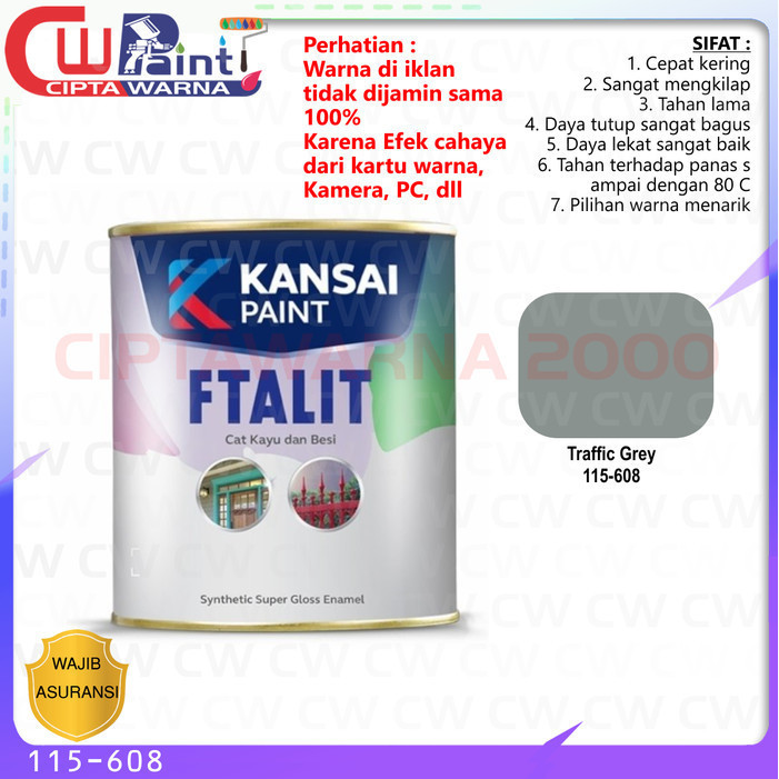 Kansai Cat Minyak Besi Kayu Ftalit KF - 608 Traffic Grey Abu-Abu 1 kg - B5 CWS