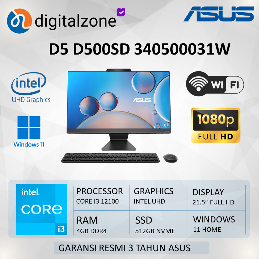 PC DEKSTOP ASUS EXPERTCENTER D5 D500SD-340500031W SFF - i3 12100 4GB 512GB W11 21.5 MONITOR MS KB US