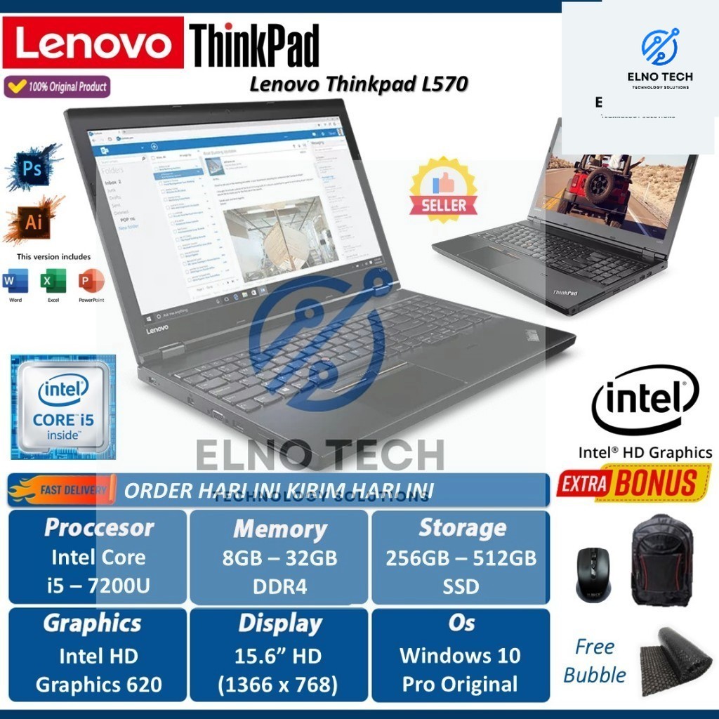 Laptop Lenovo ThinkPad L570 Intel Core i5 RAM 32GB 512GB SSD Windows 10 Pro Termurah