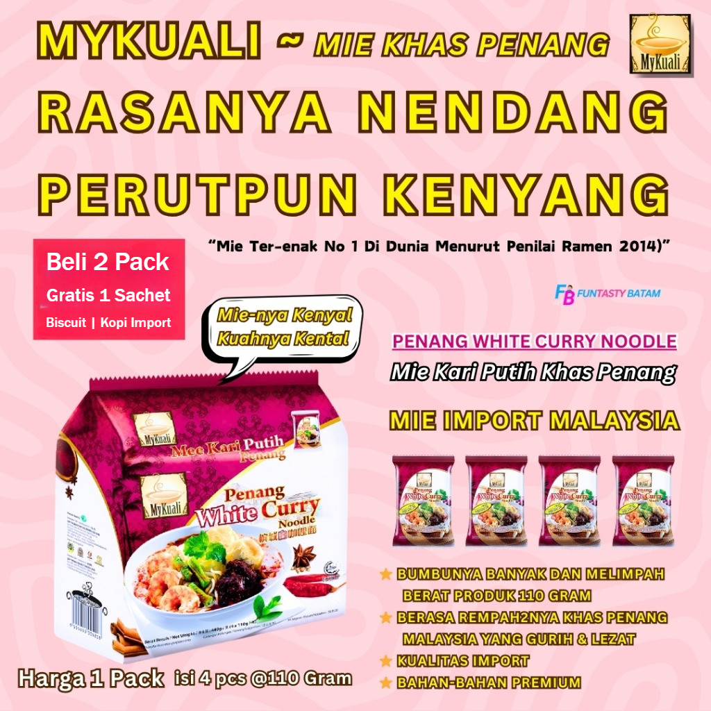 Mie Instant Import Malaysia Mykuali Penang White Curry Noodle | Mie Kari Putih Import Premium Maggie