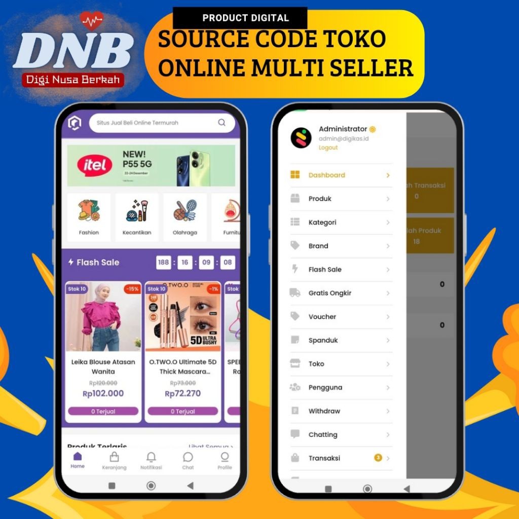 Source Code Toko Online Multi Seller / Market Place dengan payment gateway Midtrans dan terintegrasi