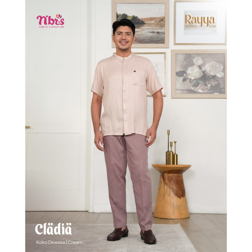 Sarimbit Nibras Cladia Baju Couple Keluarga Gamis Ibu Anak & Koko Ayah Dewasa Anak Cream NBRS Rayya