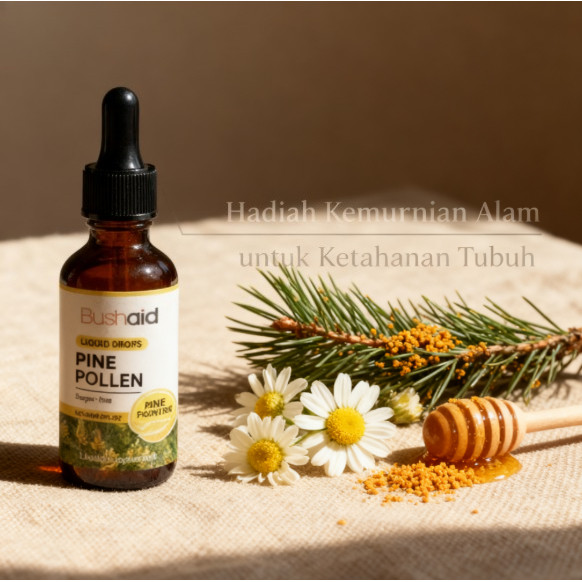 Bushaid Pine Pollen & Flower Extract Drops 60mL - Tetes Energi & Imunitas, Adaptogen Alami CO1088