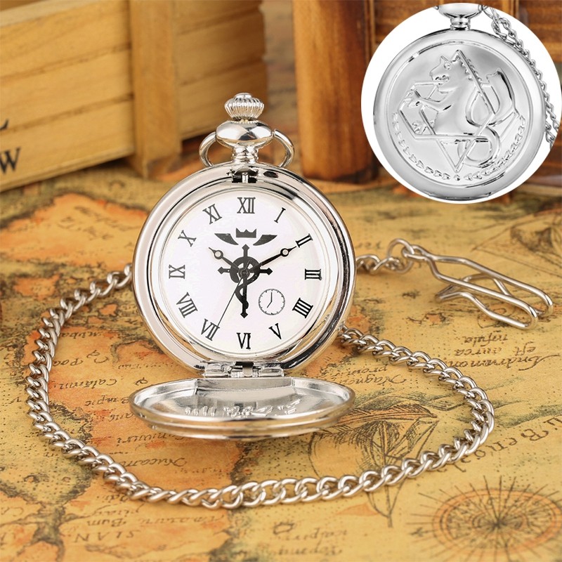 Simple Silver Fullmetal Alemist Quartz Pocket Wat Edward Elric Anime Clock Design Pent Cosplay Fans 