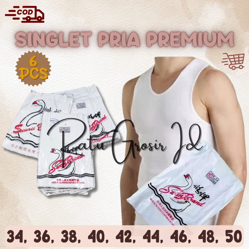 [6 Pcs Lebih Murah] SWAN Kaos Singlet Pria Swan Brand