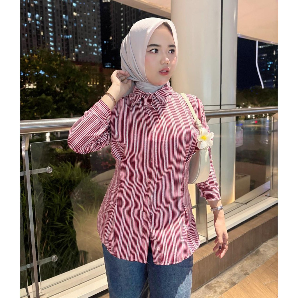 NTF - ZFS KEMEJA ADIRA SALUR KERAH LENGAN PANJANG SIMPLE KEKINIAN / SHERIN KEMEJA SLIMFIT HIDEBUTTON