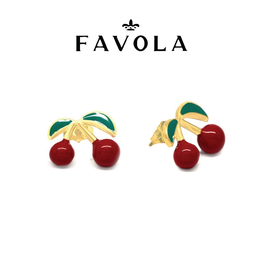 Anting Tusuk Titanium Emas Cherry Merah