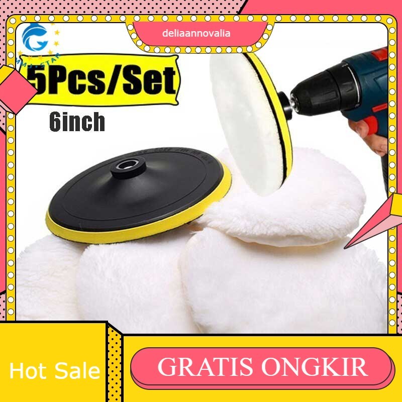 Set 5pcs Pad Wol Poles 80mm Wool Pad Buffer Mobil 6 Inch Cocok Untuk Mesin Poles Waxing Body Kendara