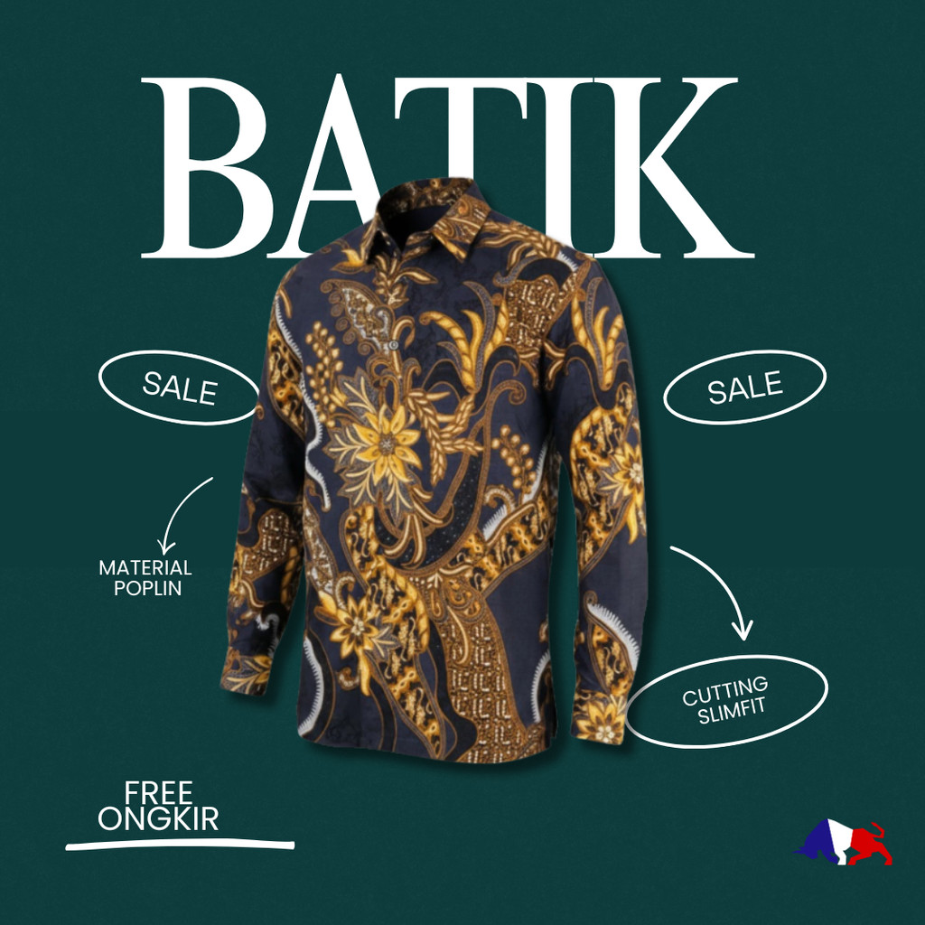 RICARDO Kemeja Batik Slim Fit Grey – Cotton Poplin, 1 Saku, Stylish & Cool 32587