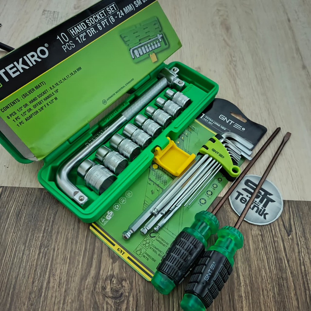 Paket 4 Set Tekiro Kunci Shock 10pcs + tang kombinasi 8inc + L 9pcs + Obeng 2pcs GNT