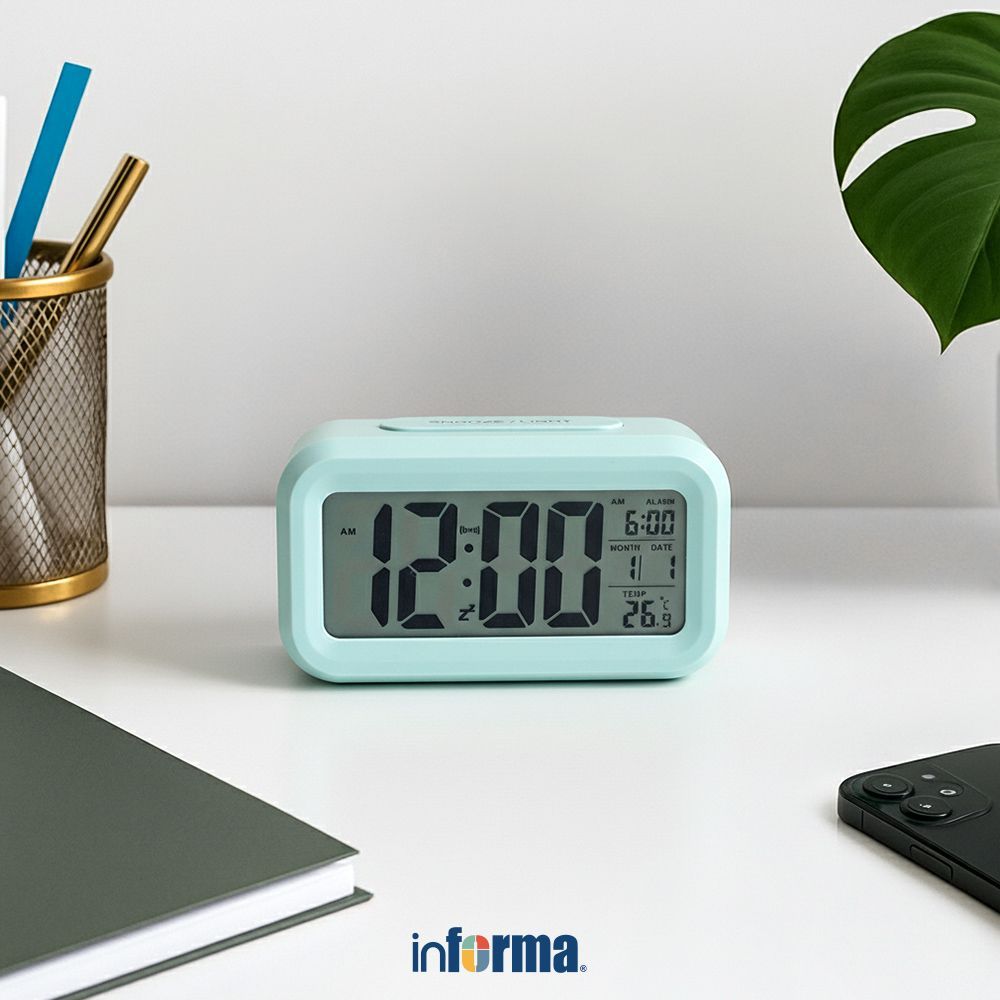 Informa Jam Weker Digital 1301 - Hijau Alarm Clock Waker Clock Jam Alarm Dekorasi Kamar Tidur