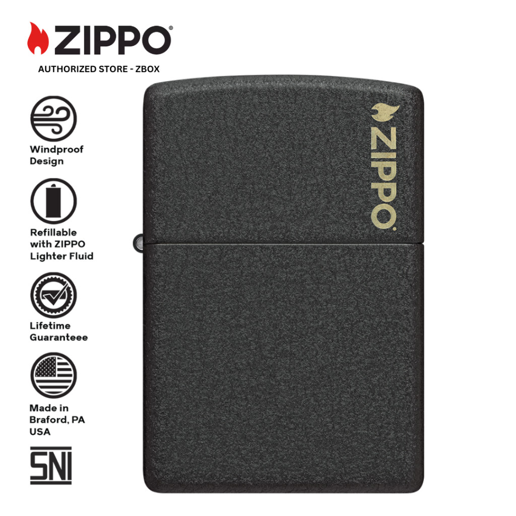 ZIPPO Original 236ZL Classic Black Crackle with Zippo Logo - Laser Engraving - Korek Api Windproof U
