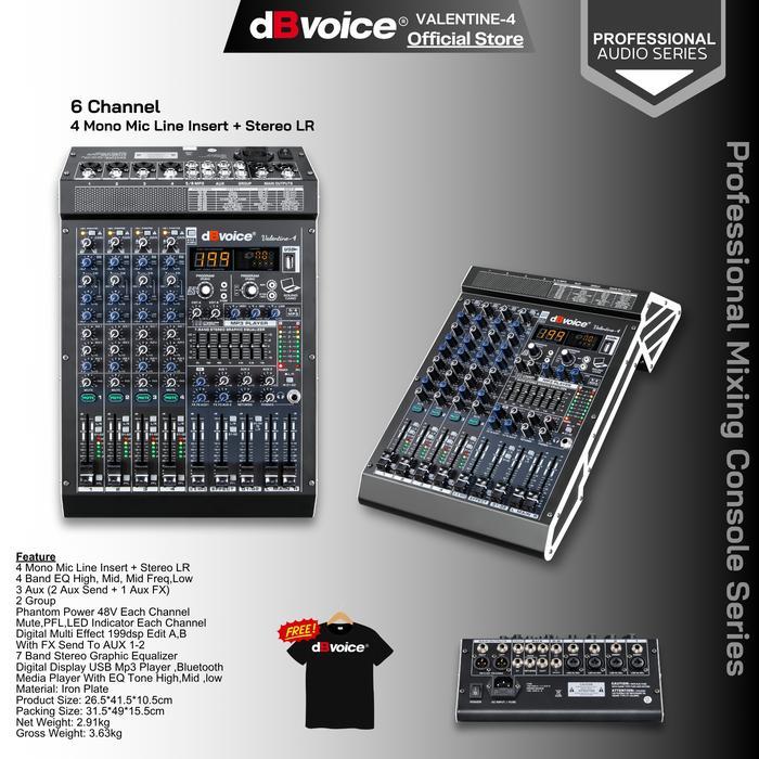 Professional Analog Mixer 4Channel 199dsp efek dBvoice VALENTINE-4