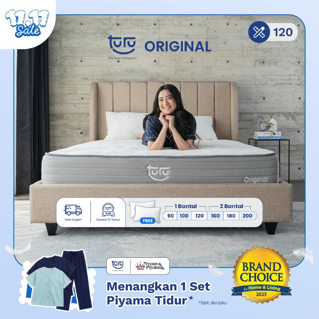 PROMO SALE Turu - Kasur Pocket Spring Bed TURU ORIGINAL ukuran 120x200 (Double Size) Free Bantal