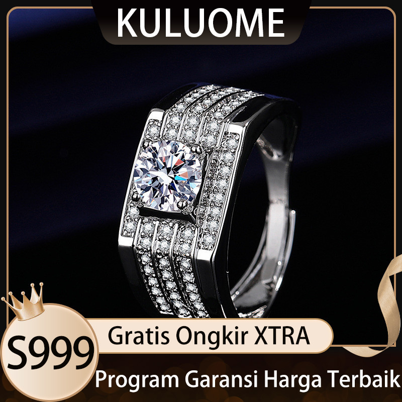 KULUOME Cincin Berlian Moissanite 1 Karat Cincin Pernikahan untuk Pria Emas Putih Berlian Besar Cinc