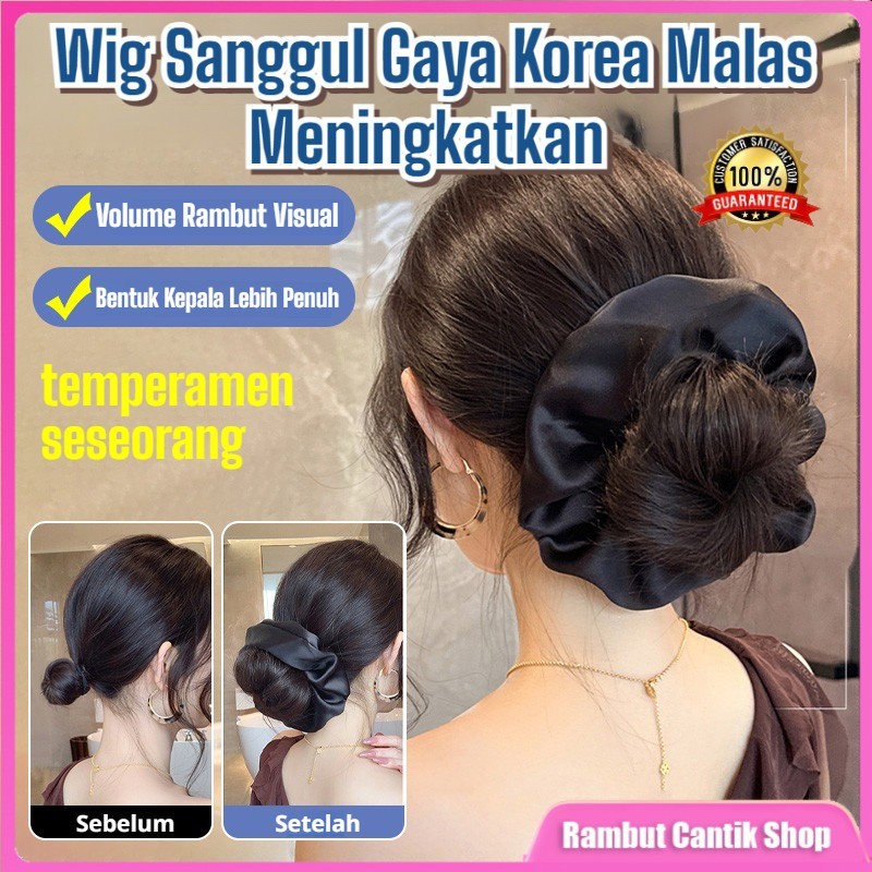 Rambut Palsu Cepol Alami dan Mengembang / Rambut Palsu Model Jepit Cepol / Rambut Palsu Donat Mengem