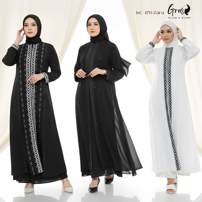 Gamis Hitam Putih Mewah Abaya Turkey Bordir Payet Turki Wanita Remaja Muslimah Elegant Zara 476