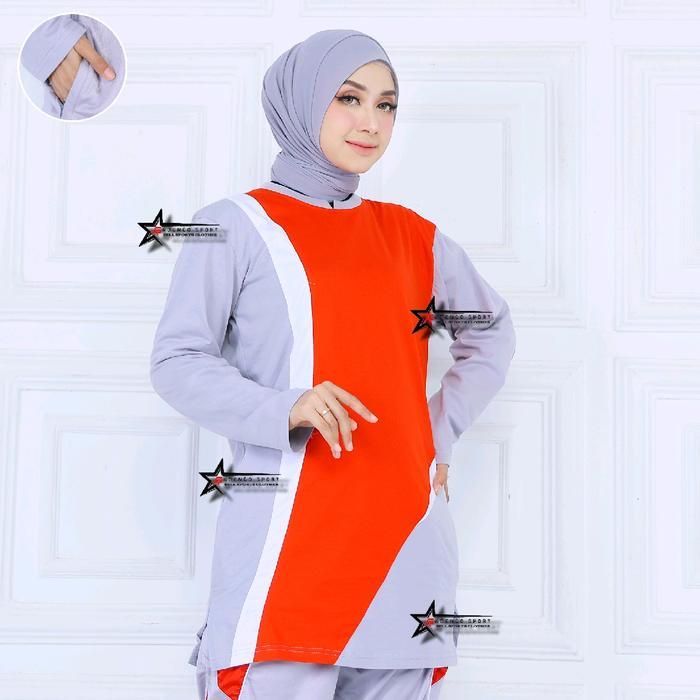Atasan Kaos Olahraga / Baju olahraga wanita / muslimah / tunik sport Muslim Panjang Polos Hitam - me