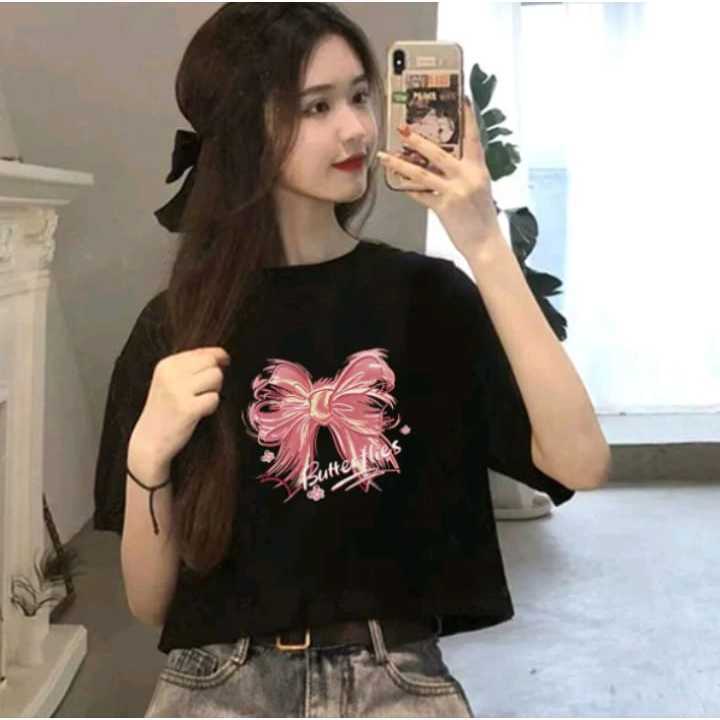 KAOS OVERSIZE CROP WANITA BUTTERFLY KUPU-KUPU | T-SHIRT AESTHETIC KOREAN STYLE