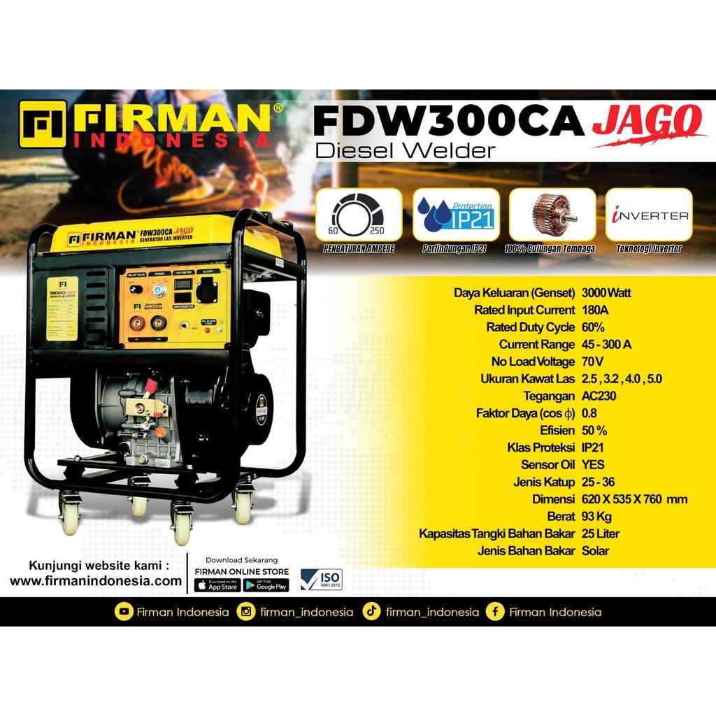 Mesin Genset Las Firman FDW300CA JAGO Diesel Welder 300 A 3000 Watt