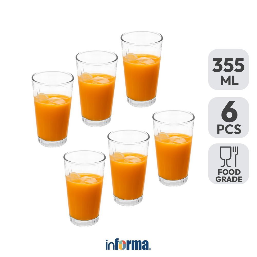 Informa Libbey Duratuff Gelas 355 ml Set 6 Pcs Transparan Cup Wadah Air Minum Tempat Minuman Drinkwa