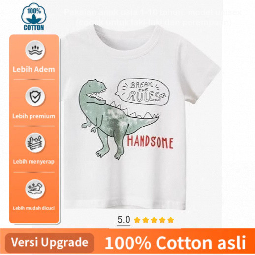 kualitas tinggi tongzhuang 1-10Tahun Kaos Pendek Motif Dinosaurus Lingkaran Leher