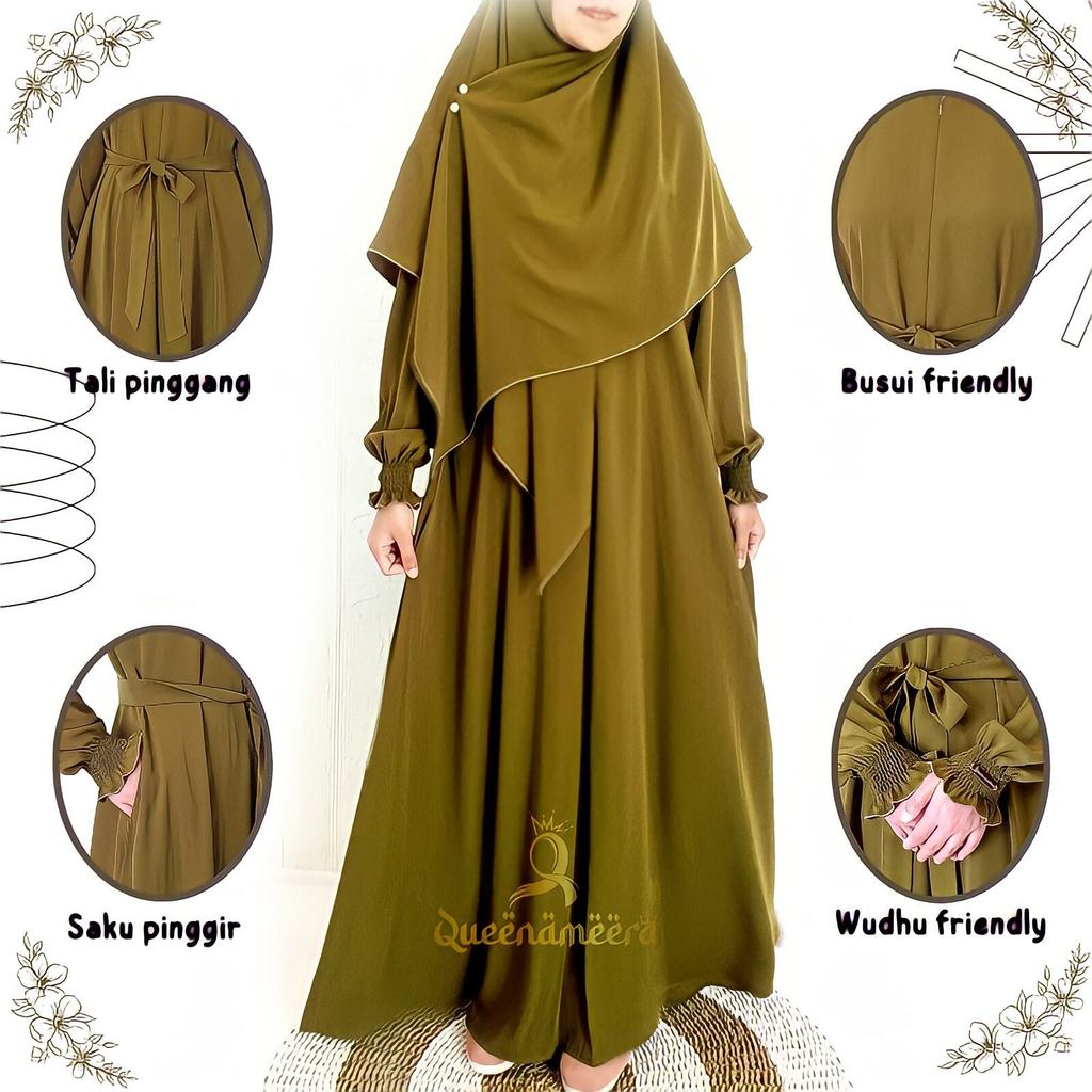 TERMURAH ABAYA QUEEN terbaru set Hijab Segi empat Syar'i 130×130 bahan Wolfis Grade A  Gamis Syar'i 