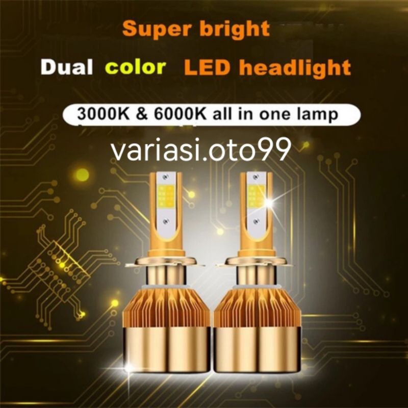 LAMPU Mobil LED 2WARNA PUTIH & KUNING H4 DAN H11