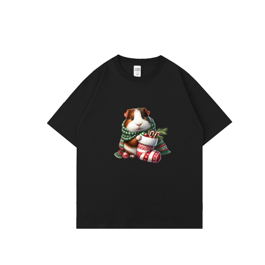 Baju Atasan Wanita Terbaru Kaos Hitam Motif Marmut Imut Natal Syal & Kaos Kaki Natal Fashionable