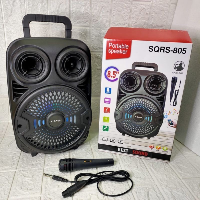 Speaker SQ885 Bluetooth SQRS 885 Gratis 2 mic Speaker 8.5 inci super bass portable bisa karaoke