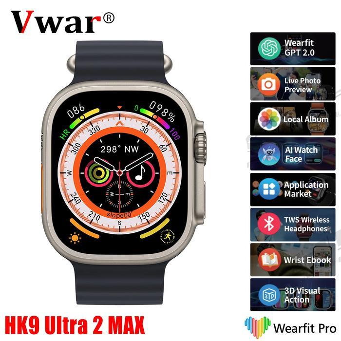 HK9 Ultra 2 Smartwatch AMOLED 2.12inch HK 9 Watch Pria Chat GPT AI - Ultra2Max Black, Free AG