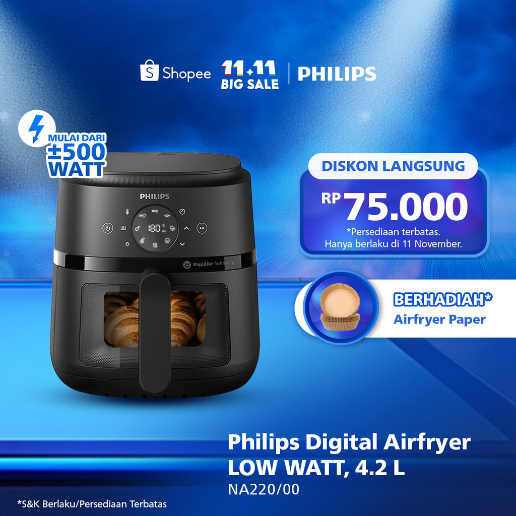 BARU PHILIPS Airfryer Low Watt 500W TRANSPARAN BEST CHOICE 4.2 LNA220/00 dengan jendela transparan, 