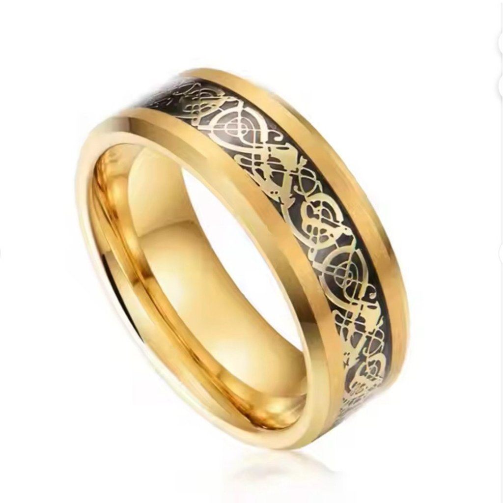 8Wholesale Pure Tungsten Gold Men's Ring High-end Wedding Ring Inlaid with gold Dragon Pattern Celti