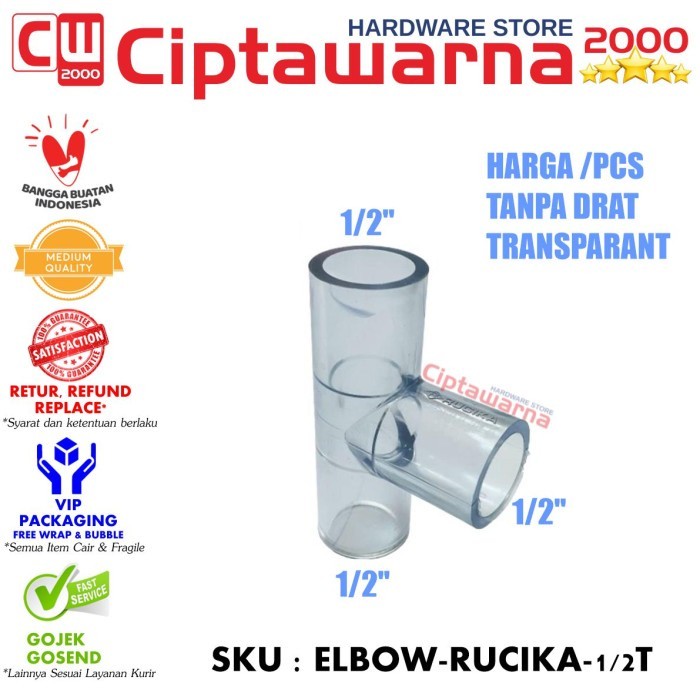 Fitting PVC Transparan Rucika Elbow Tee AW 1/2" Inch - CWTT